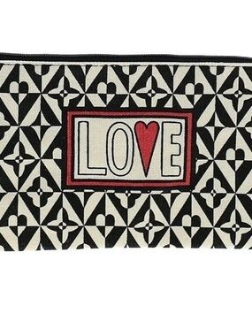 Brighton Canvas Zippered Geometric 'LOVE' Cosmetic Pouch Travel Bag